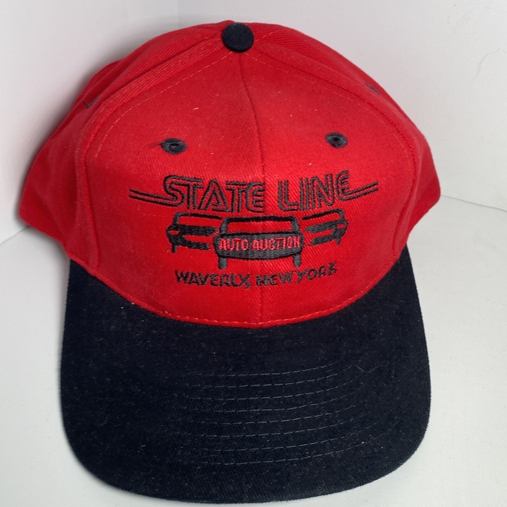 Vintage State‎ Line Auto Auction Waverly NY Snapback Hat Cap Embroidered Nissin